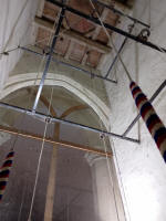 Showing how difficult it is to get to the cobwebs in Pettistree ringing chamber!