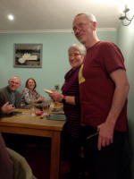 Elaine Townsend being awarded Mary's Monthly Plate by. Mike Whitby at the Pettistree Ringers Dinner.