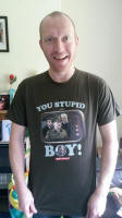 Me when I got my Dad's Army t-shirt in 2014.