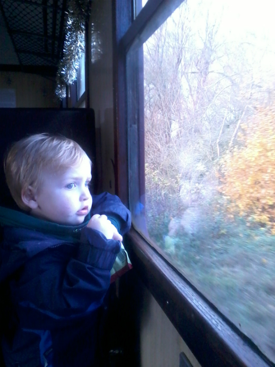 Alfie on the train at Nene Valley Railway.