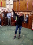 Amanda Richmond in typically animated form giving a talk on ringing to visitors on a tower tour at the St Mary-le-Tower Open Day.