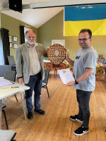 David Potts receives the Mitson Shield on behalf of St Mary-le-Tower from Alan Winter. (Katharine Salter)