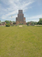 Out the front of Guildford Cathedral, where the beer tent is due to be for the Final.
