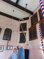 Trying to retrieve the second rope at Woodbridge after it had slipped wheel at ringing for the Platinum Jubilee.