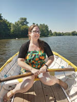 Ruthie rowing on Thorpeness Meare.
