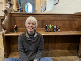  Judith Raven with the knitted versions of her bandmates at Wissett.