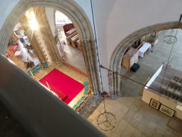 View from the walkway to the ringing chamber at Great Yarmouth during the George W Pipe 12 Bell Competition.