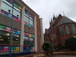 Lowestoft Library next to Our Lady, Star of the Sea.