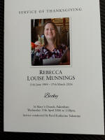 Service sheet from Becky's service of thanksgiving.