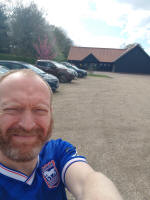 One happy Ipswich Town fan having made it to Drinkstone Village Hall!