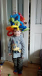 Alfie in his giant balloon hat.