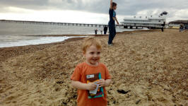 Alfie and Mason on Felixstowe beach.