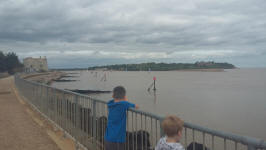 Mason and Alfie overlooking the mouth of the River Deben between Felixstowe Ferry and Bawdsey.