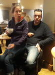 Amanda Richmond & Ian Culham sitting as comfortably as they can in a crowded Costa Coffee.