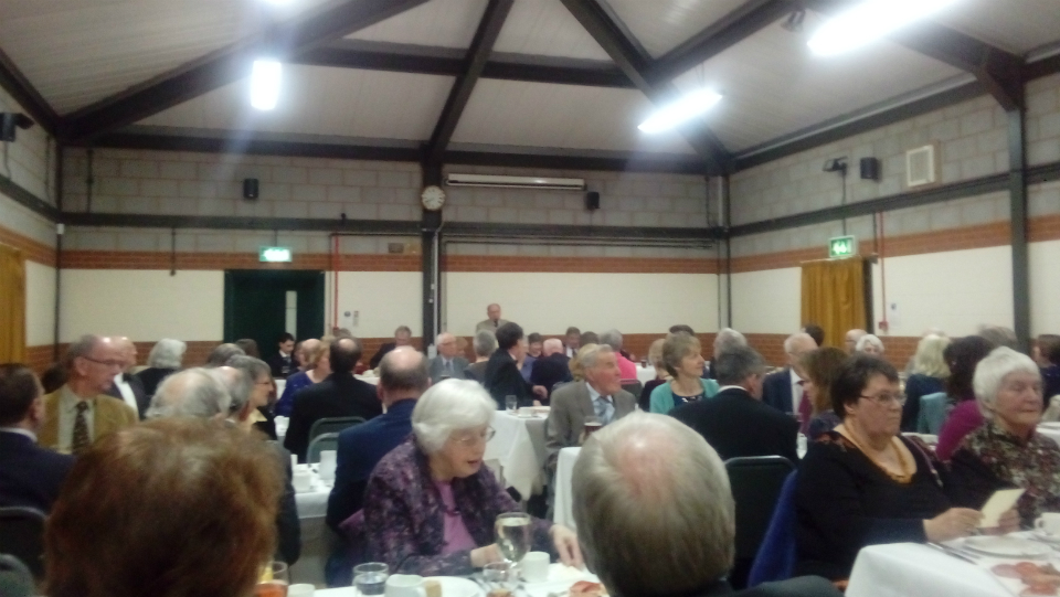 Chairman Alan Stanley addresses the 95th Anniversary Suffolk Guild Dinner at The Blackbourne Community Centre in Elmswell.