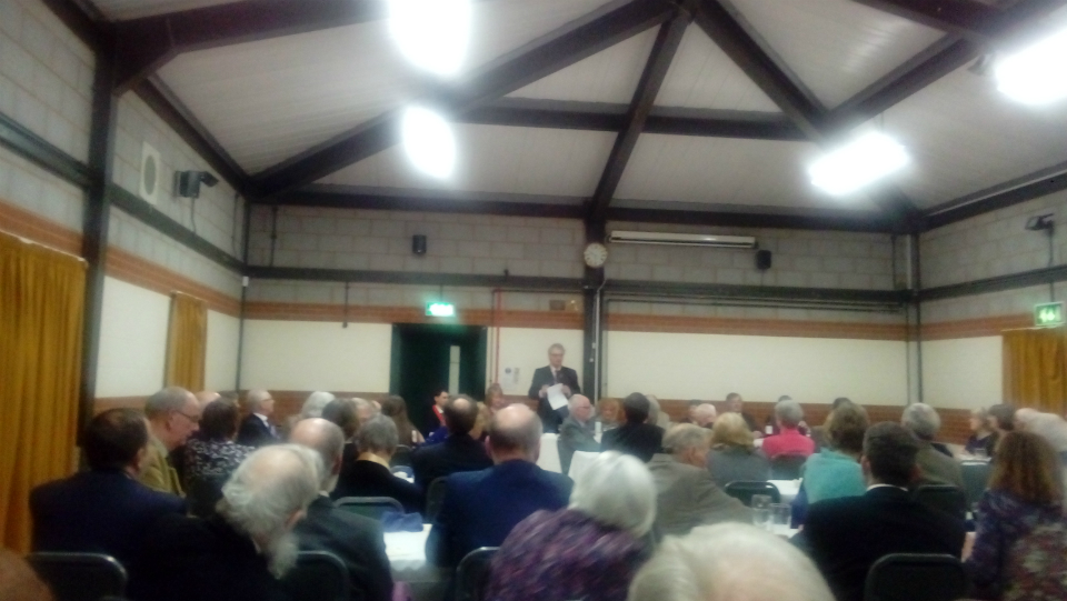 The High Sherriff of Suffolk Geoffrey Probert speaks at the 95th Anniversary Suffolk Guild Dinner at The Blackbourne Community Centre in Elmswell.