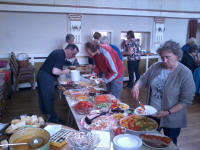 Suffolk's ringers tucking into the fantastic spread at St Edmund's Hall in Southwold.