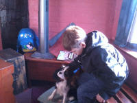 Mason with Lucy the dog in Grundisburgh ringing chamber.