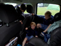 The boys ‘helping’ us put the tent up by staying in the car.