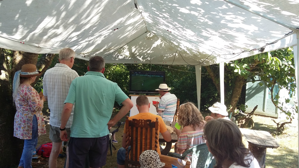 Watching the World Cup Final at the Offton BBQ.