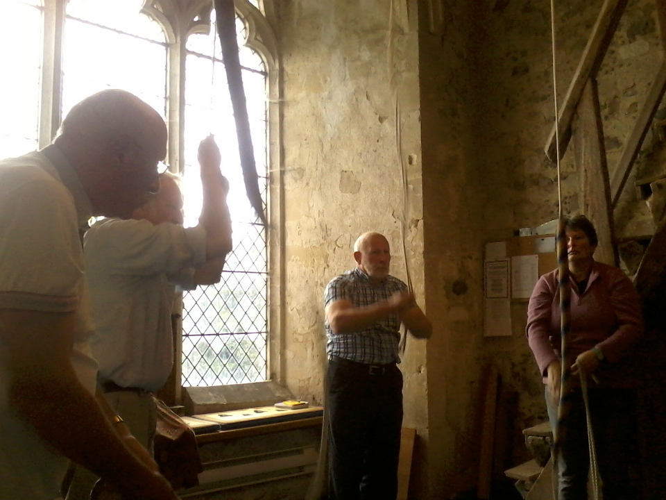 Ringing at Orford for the South-East District Quarterly Meeting - l tor r; John Girt, Alan Munnings, Roger Coley & Kate Eagle.