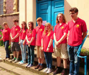 The Suffolk Young Ringers team outside Old St Martins in the Cornmarket, Worcester.