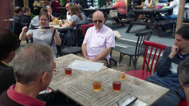 Some of the Suffolk Guild band (+ friends) in the beer garden of the Blacksmiths Arms after ringing.