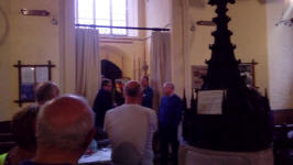 Ringing Master Jonathan Williamson addresses attendees to the South-East District Practice at Ashbocking.