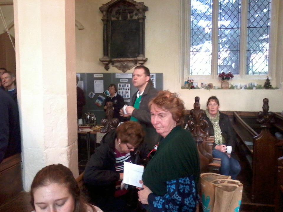 Everyone gathered post-ringing in St Margaret's church for mince pies, biscuits, tea & coffee.