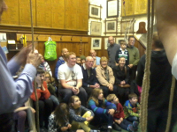 Amanda Richmond giving a talk to visitors in St Mary-le-Tower ringing chamber at the Tower Open Day.