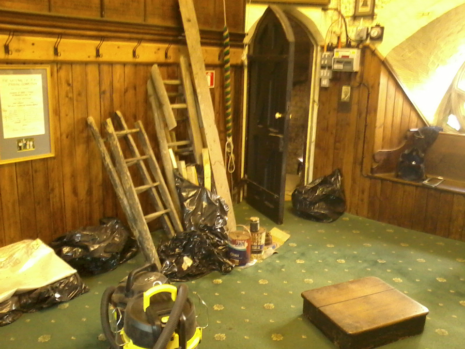  The ringing chamber at St Mary-le-Tower looking a little untidier than usual!