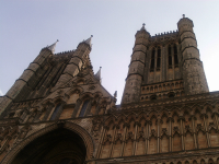 The west front of Lincoln Cathedral - the bells are in the right hand tower.