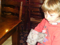 Mason about to attempt flipping beer mats...