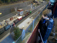 Mason watching the model trains at Bo'ness & Kinneil Railway.